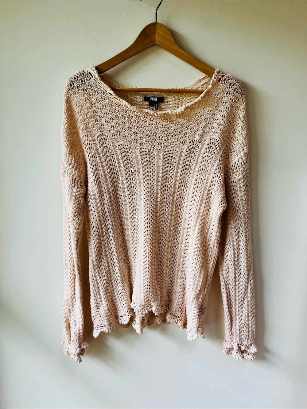 PAIGE Kuzuyu Open Knit Drop Shoulder Sweater in Ecru Ivory S